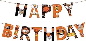 Basketball Theme Happy Birthday Bunting Sign, Basketball Birthday Party Supplies Slam Dunk Party Decorations for Kids Basketball Happy Birthday Banner March Madness Birthday Banner for Teenagers Boys