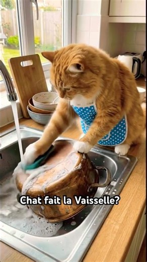 Chat fait la Vaisselle?! 😹🧼 Trop Drôle (Vidéo IA) #Shorts