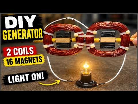 How to Make a DIY Electricity Generator Using 2 Coils & 16 Magnets Easy Homemade Generator