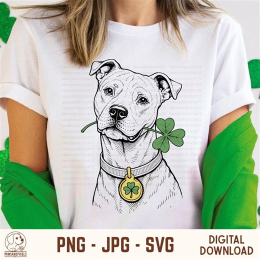 St Patrick's Day Pitbull SVG, Lucky Dog Shamrock PNG - Etsy