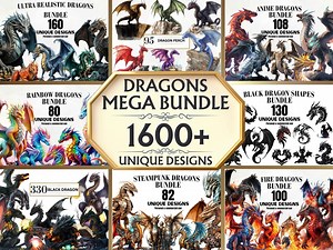 Dragon PNG Mega Bundle - 1600  Dragon Pngs, Dragon Clipart, Fantasy Clipart, Magical Creatures, Watercolor, Digital Download, Fantasy Dragon - Etsy