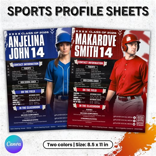 Sports Profile Sheet Template for Athletes, BASEBALL PROFILE SHEET | Editable Player Profile Resume & Recruiting Card for Softball and More - Etsy