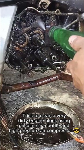 CLEANING DIRTY ENGINE BLOCK WITH GASOLINE & AIR COMPRESSOR #EngineCleaning #CarMaintenance #DIY