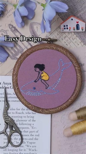 Easy Embroidery for Beginners 🧵Cute DIY Girl Design🐋