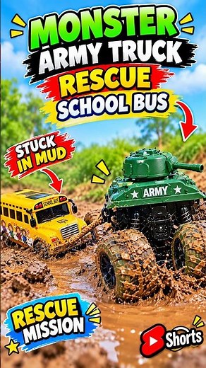 Moster Army Truck Rescues a School Bus Stuck in Mud! 🚌🚜 . #kidslearning #shortvideo #car #cartoon