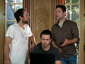 "Three Cool Guys" party mansion bicep flyer - It's Always Sunny in Philadelphia