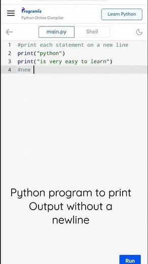 Python program to print Output without a newline #short #python
