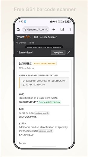 Scan #gs1 barcodes with Dynamsoft's Free Tool