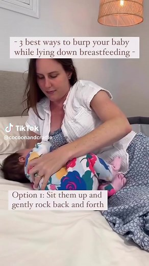 3 best ways to burp your baby while lying down breastfeeding 🤱🏻 ✨Before I tell you, FOLLOW @cocoonandcradle for more breastfeeding & sleep tips✨ Firstly, it’s not always necessary to burp your baby! A lot of breastfed babies won’t need to burp, but if your baby does and you can visibly see that they are wiggly or uncomfortable, then this post is for you 😘 Simply pick your fav option! 1️⃣, 2️⃣, or 3️⃣ 1️⃣ Sit them up next to you, supporting under their chin and the back of their neck, then slo