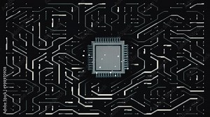 Chip technology. Electric current from moving chips. Information transfer. for tech videos. Cyber and antivirus security