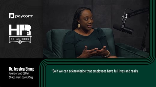 Employees are more focused and productive when they feel supported outside of work. Dr. Jessica Sharp shares how honoring the whole person leads to better performance on the HR Break Room® podcast. https://pycm.co/4oycmPf | Paycom | Facebook