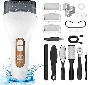 Electric Callus Remover for Feet - with Larger Grinding Head, Portable Pedicure Kit Foot File Callus Remover, Rechargeable Waterproof Foot File for Foot Care Deadskin Remover LCD Display-White