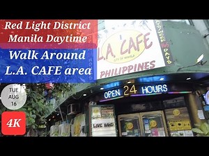 Red Light District in Manila,Daytime.Walk Around LA CAFE. Ermita, Malate, Manila, Philippines [4K]