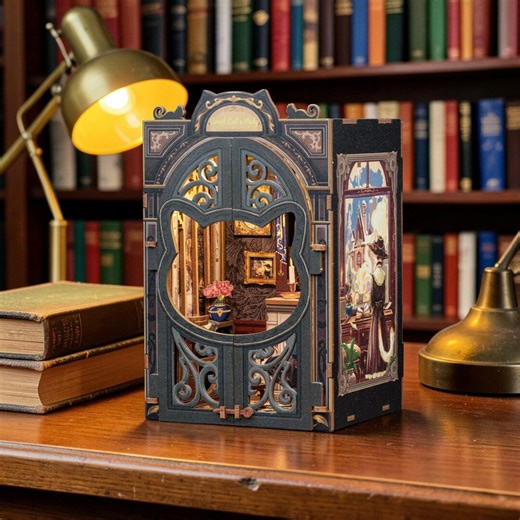 Count Cat’s Study Book Nook Kit – DIY 3D Wooden Puzzle With LED Lights, Gothic Cat Library Bookshelf Insert Decor Gift - Etsy