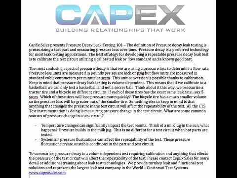 Pressure Decay Leak Test 101