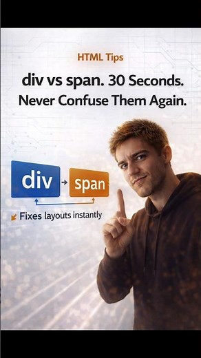 div vs span — 30 Seconds. Never Confuse Them Again #html #css #javascript #shorts