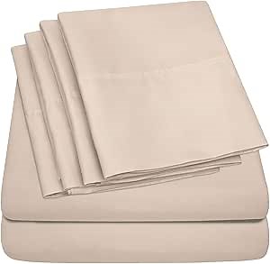 Cal King Size Bed Sheets - 6 Piece 1500 Supreme Collection Fine Brushed Microfiber Deep Pocket California King Sheet Set Bedding - 2 Extra Pillow Cases, Great Value, California King, Beige