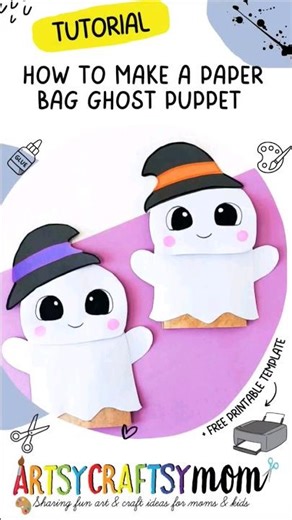 How to make Paper Bag Ghost Puppet #tutorial #artsycraftsymom #diy #paperbag #coloringpages #puppet