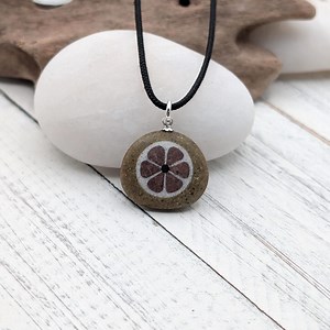 Flower Necklace, Inlaid Carved Stone Pendant - Etsy