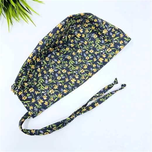 Surgical Scrub Cap. Yellow Flower Skull Tie-back Style Surgical Scrub Cap by Paradise Caps. 109-2 - Etsy