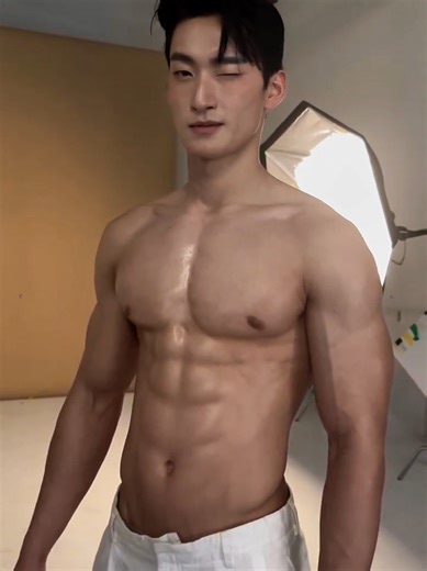 Stylish Korean Guy with Impressive Muscles and Abs