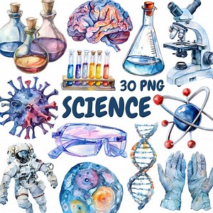 Watercolor Science Clipart Bundle, Chemistry Lab Clipart, Laboratory Illustrations, Transparent PNG Graphics, Commercial Use - Etsy