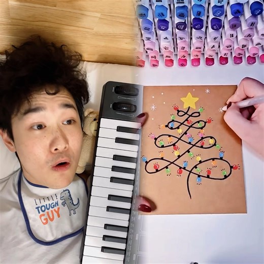 Baby plays the piano for the first time