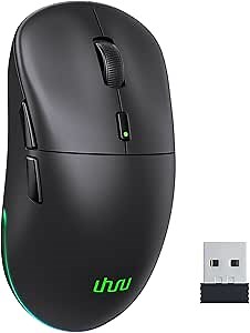 UHURU Wireless Gaming Mouse, 26000 DPI, Mouse Gaming with RGB Backlit, 70 Hours Battery Life, 2.4GHz & Wired, 6 Buttons, Fit for PC/Mac - Black