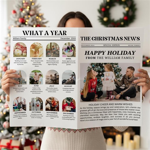 Christmas Newspaper Template, Editable Family Holiday Newsletter, Festive Family Newsletter, Personalized Printable Christmas Letter - Etsy