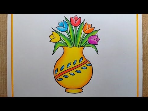Easy and Simple Flower pot drawing| How to draw Flower pot step by step| Flower Vase drawing