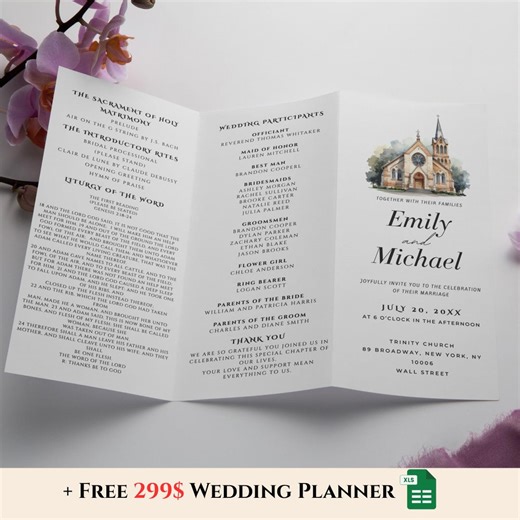 Catholic Mass Wedding Program Template Watercolor Venue, Trifold Catholic Wedding Program Booklet, Catholic Liturgy, Wedding Mass Program. - Etsy
