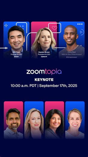 Zoomtopia is for the people—your work, your team, your progress. ✨ Join Zoom founder & CEO Eric S. Yuan, Upwork CEO Hayden Brown, Khan Academy CEO Sal Khan, and more for the Zoomtopia 2025 keynote on September 17th (AMER). This is your chance to see how Zoom Workplace with AI Companion is transforming the way teams collaborate, stay productive, and drive real results. Free to join. Fully virtual. 💻 Link in comment to RSVP! | Zoom