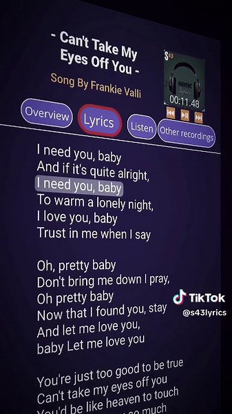 Lyrics_Can't Take My Eyes Off You🎧🎶🎼🥰 #lyrics #music #songlyrics #canttakemyeyesoffyou #frankievalli