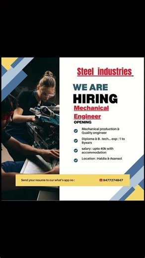 🚨 Steel Industries Hiring 2026 | Production & Quality Engineer | Up to ₹40k + Stay | Direct Apply