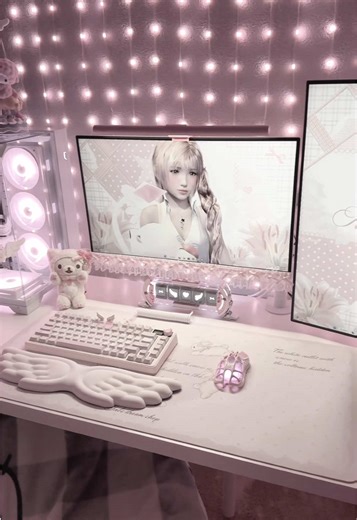 setup details 💕 #pinksetup #GamerGirl #sanrio #coquette #gamingsetup | gaming setup