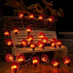 40LED Rose Flower String Lights, 13FT Battery Operated Fairy Light Romantic Valentine's Day Decor, Decorative Fairy Lights for Wedding Indoor Anniversary Home Hanging Party Decoration (Red)