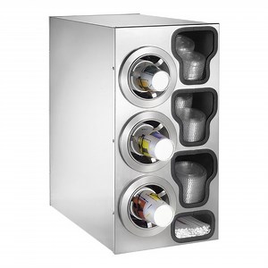 Dispense-Rite Stainless Steel One-Size-Fits-All 3-Compartment Left Side Countertop Cup Dispenser with Built-In Lid and Straw Organizer CTC-C-3LSS