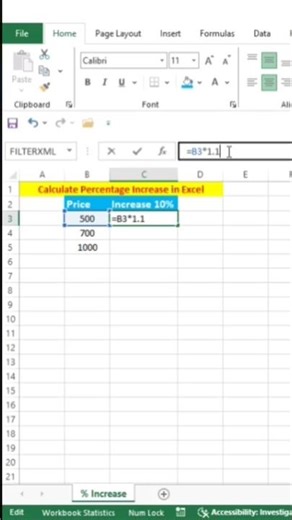 How to Calculate Percentage Increase in Ms Excel. #m_trustcreatives #excel #shorts #exceltips #fyp