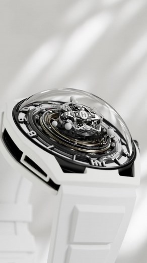 The fluid harmony of white agate spheres brings the HYT Conical Tourbillon Panda to life. Each sphere spins at its own speed, creating a poetic ballet on your wrist. #HYTWatches #HYT #ChallengeEverything #tourbillon | HYT Watches