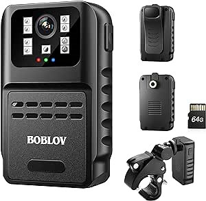 BOBLOV 880W Mini Body Camera, WiFi Video Recorder, 1080P& Night Vision Wearable Pocket Camcorder, External Storage for Bike Traveling/Pet Walking/Meeting (64GB and Bike Mount Included)