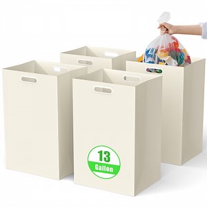 13 Gallon Disposable Trash Cans with Built-in Handles, 4 Pack Extra Large Portable Trash Can, Waterproof Layer Reusable Garbage Cans, Cardboard Recycling Bins, Perfect for Parties, White