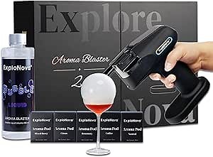 Cocktail Bubble Smoke Gun with 5 Flavour Aroma Pods (10ml) and Edible Bubble (250ml), Smoking Bubble Machine Cocktail Smoker Kit, Food Drink Decoration for Bar, Gift for Bartender