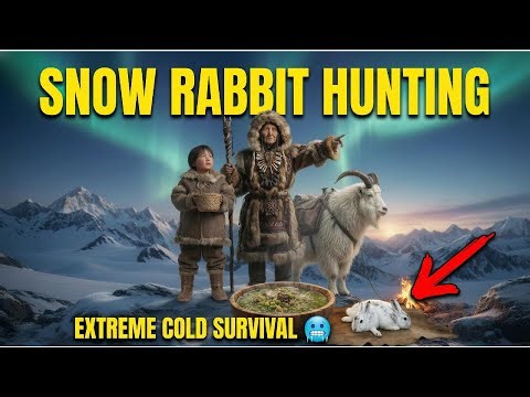 SNOW RABBIT HUNTING AT 4 AM 🥶 Extreme Cold Survival And Mossy Rabbit Stew#