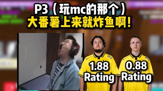 P3(玩mc的那个)!玩机器看傻小蜜蜂Blast赏金赛大番薯Zywoo上来就炸鱼！领先Ropz整整1rating！