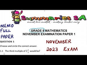 Mathematics Grade 8 November 2023 Paper 1 Exam Revision Memo Term 4 Exam Paper