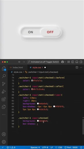 Toggle ON/OFF Button Using HTML CSS & JavaScript ⚡ | Smooth UI Animation #Shorts