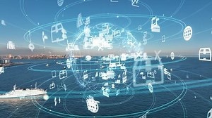 Maritime transportation and communication network concept. Shipping industry.