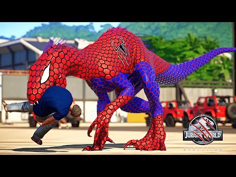 Spider-Man Indoraptor vs Superman T-Rex, Godzilla Dinosaurs Fight Jurassic World Evolution