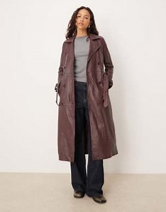 Barneys Originals Real leather burgundy trench coat in burgundy | ASOS