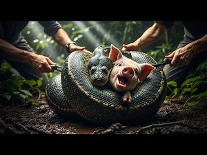 Courageous Rescue Team Fights Giant Python to Save Innocent Pig: A Heroic Battle!
